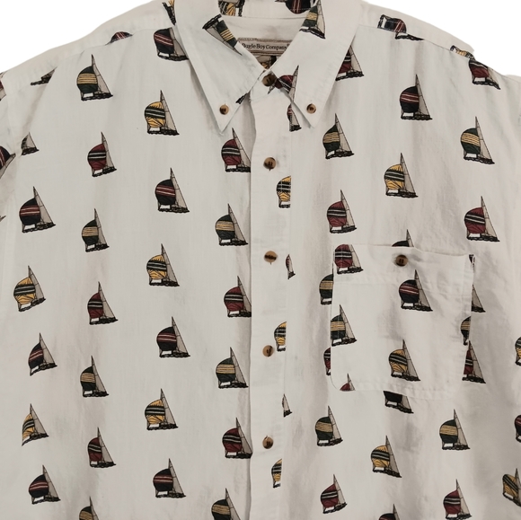 Bugle Boy Co. men's white sailboat print short sleeve button-down shirt size L - Picture 3 of 8
